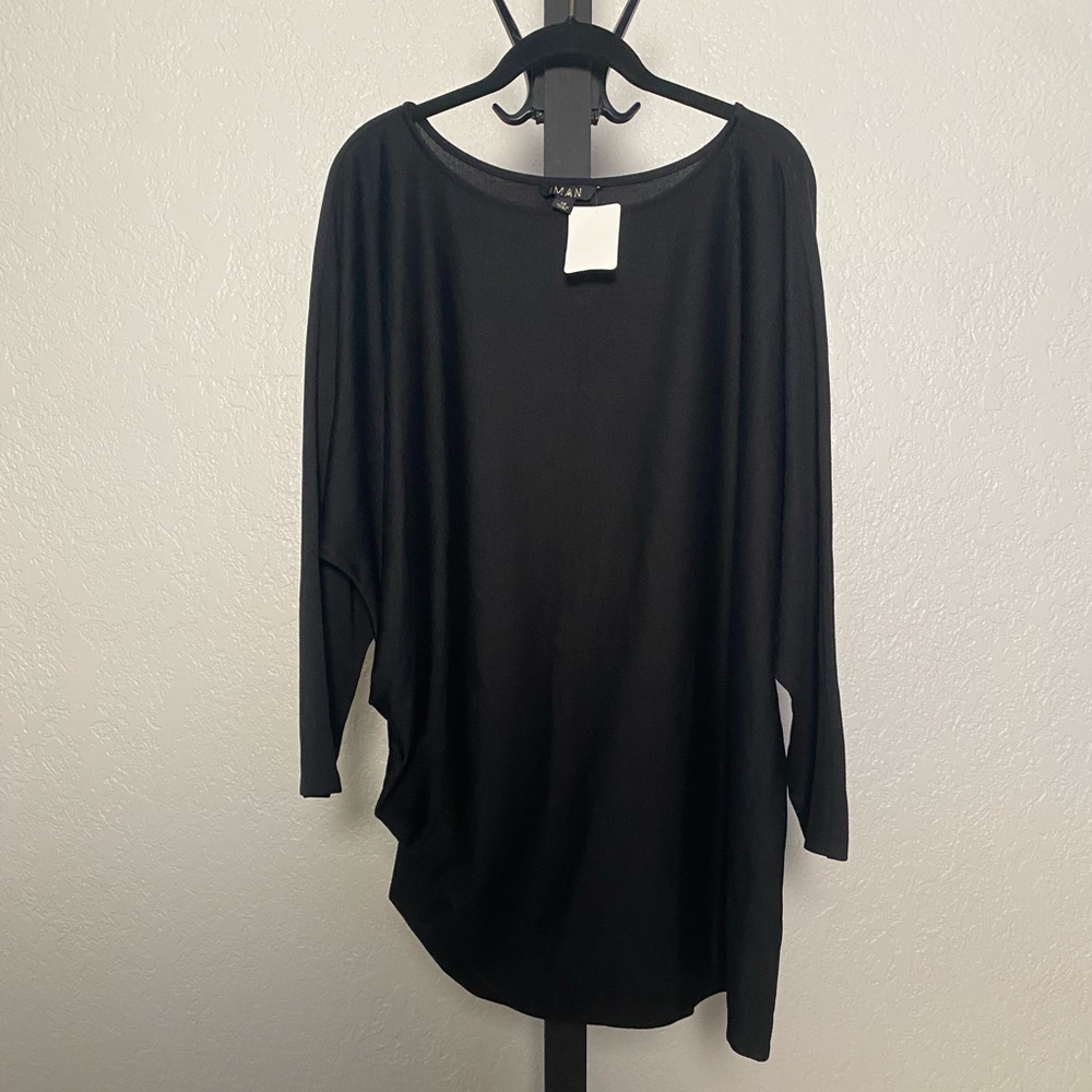 IMAN Black Long Sleeve Ruched Top